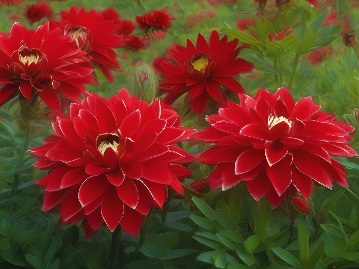 16 plantas con flores rojas dalias rojas